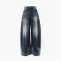 Women's Wide-Leg Jeans Washed Blue Pear-Shaped Slant Pants