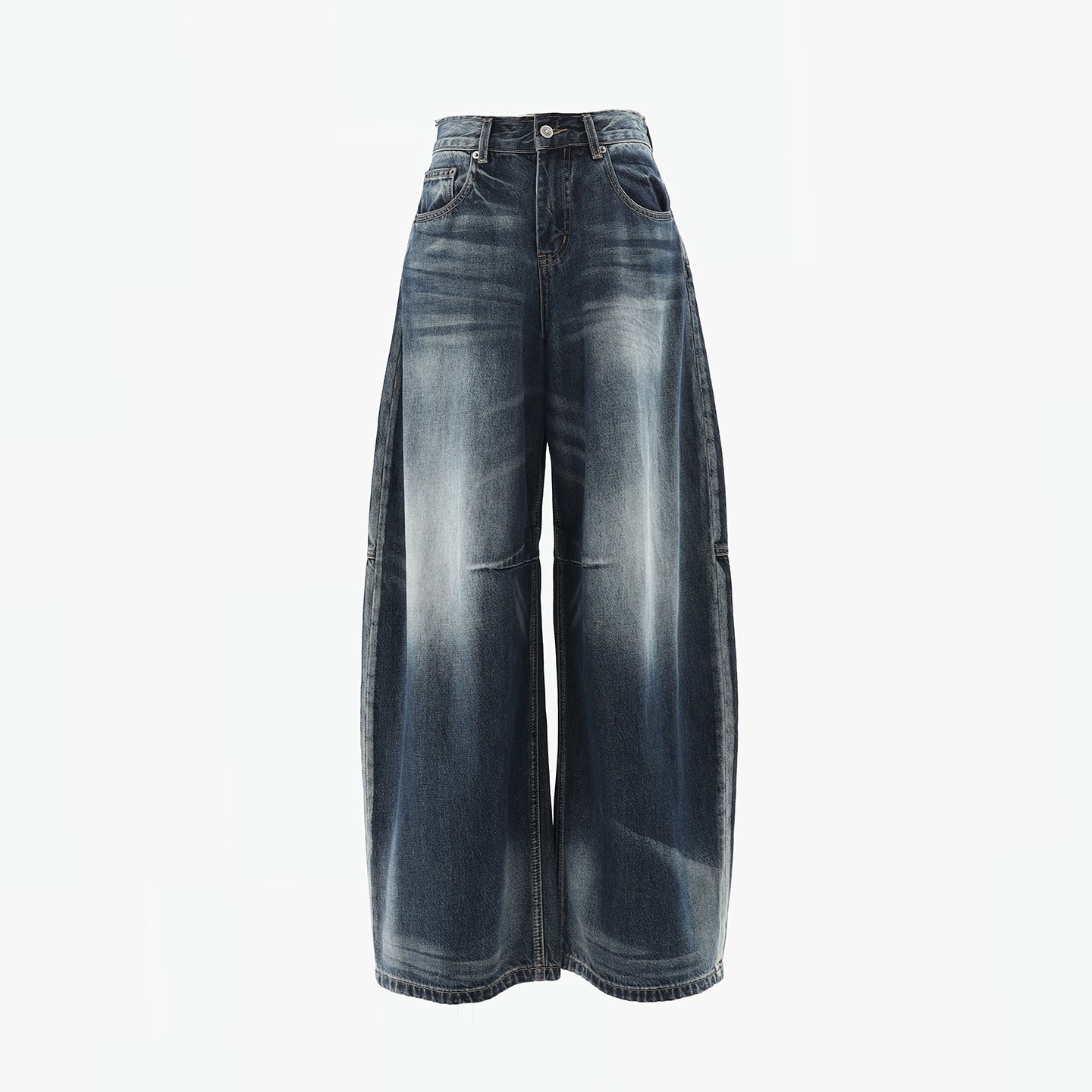 Women's Wide-Leg Jeans Washed Blue Pear-Shaped Slant Pants
