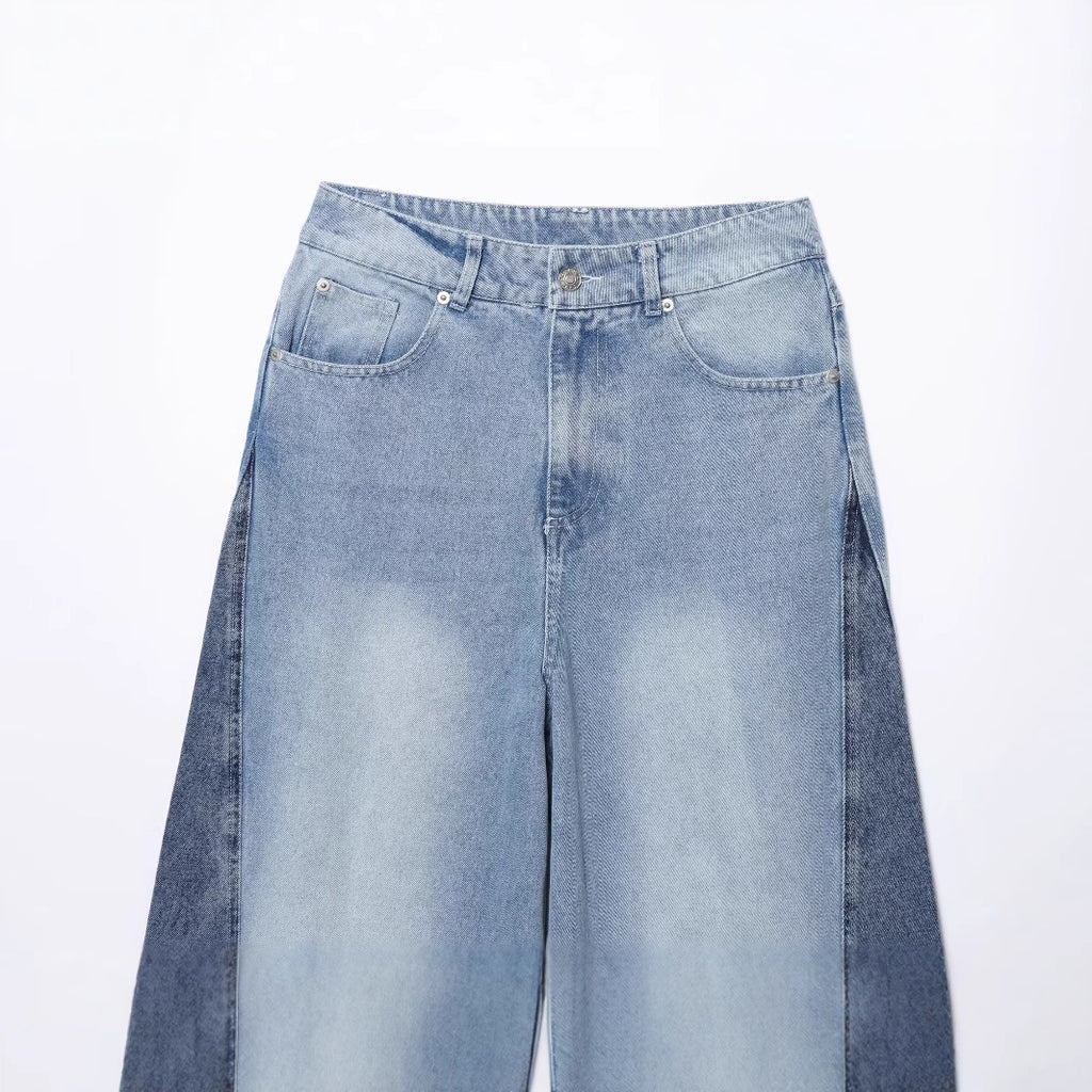 Women's Fashion Splicing Design High Retro Wide Leg Jeans