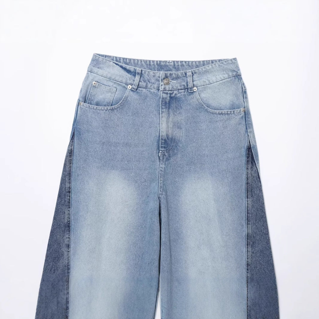 Women's Fashion Splicing Design High Retro Wide Leg Jeans