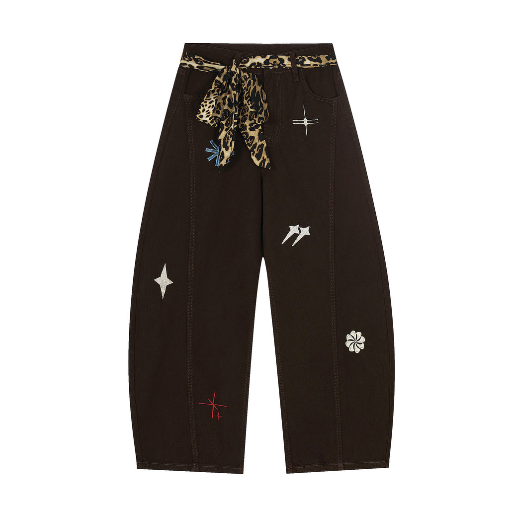 Casual Solid Color Mid-Waist Women's Jeans with Belt Decoration Stree