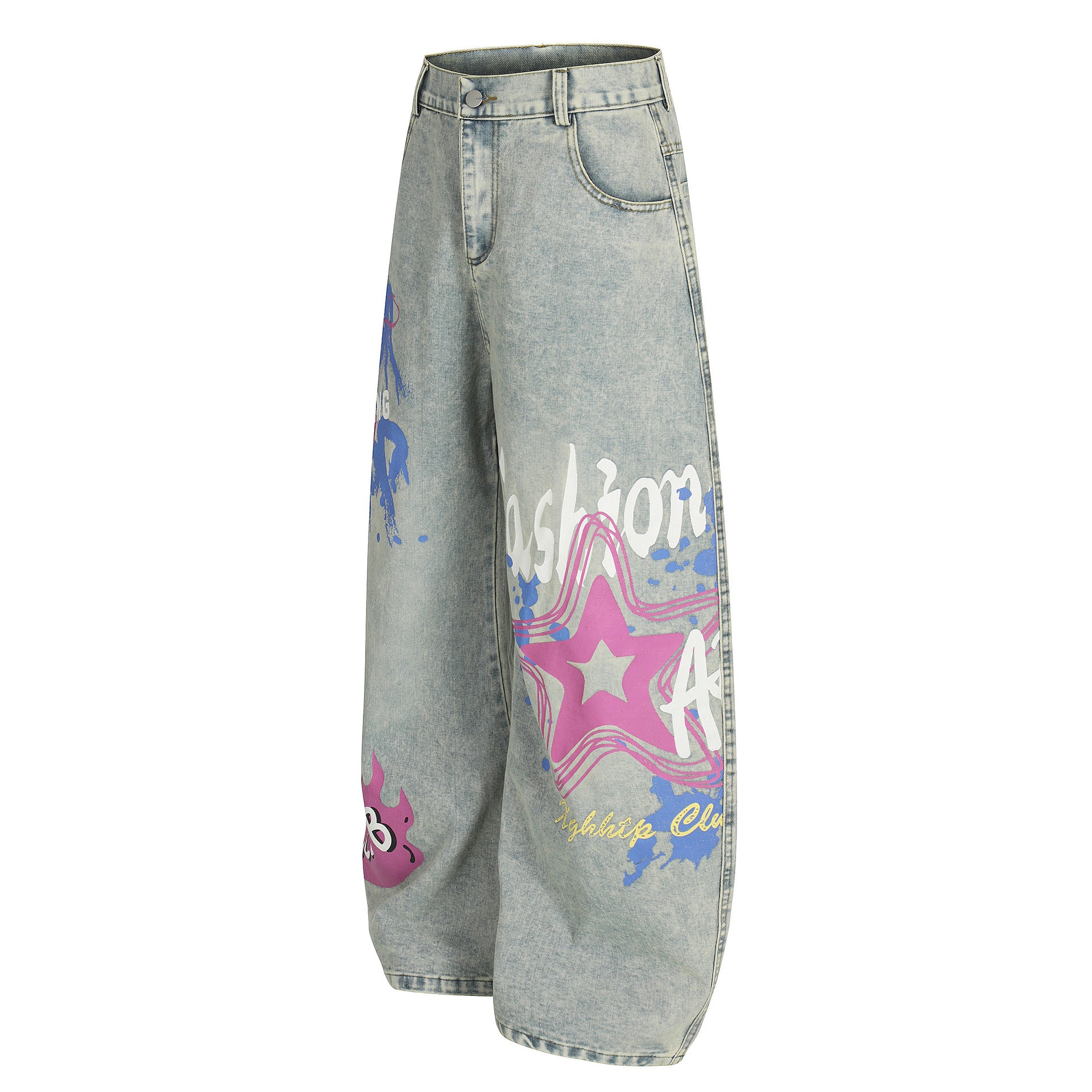 Casual Letter Print Straight Cut Jeans Denim Pants
