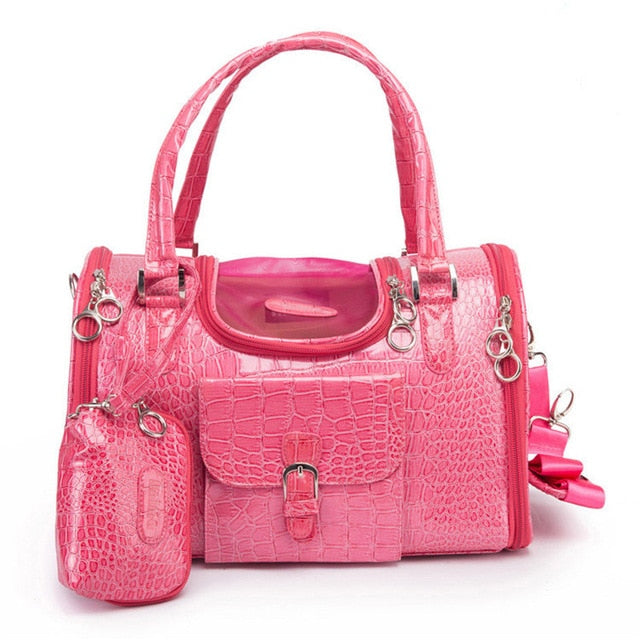 Brand Crocodile PU Leather Dog Carrier Bag with Purse Pink Black Pet Dog Carrier Case Portable Travel Dog Handbag Shoulder Tote