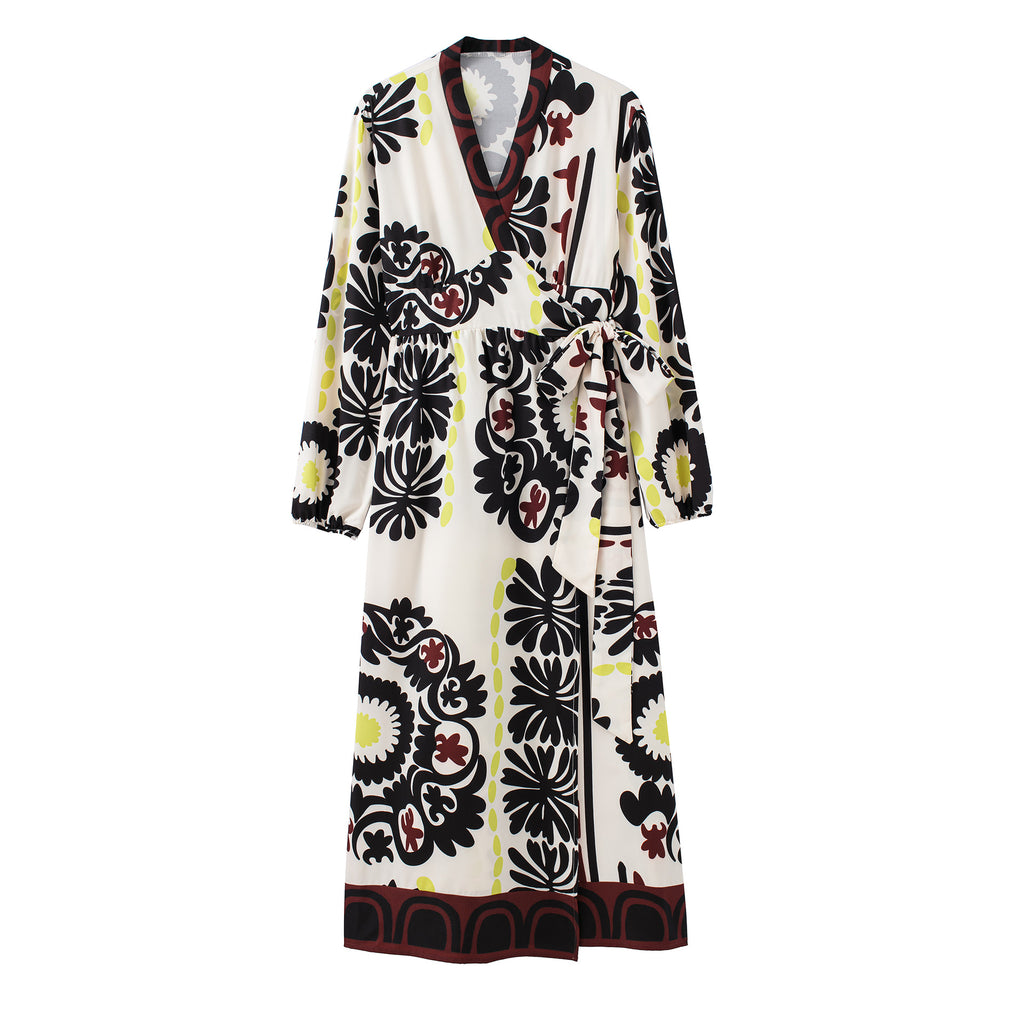 Summer New Style Wrap Print Long Dress Print Wide Leg Pants Suit