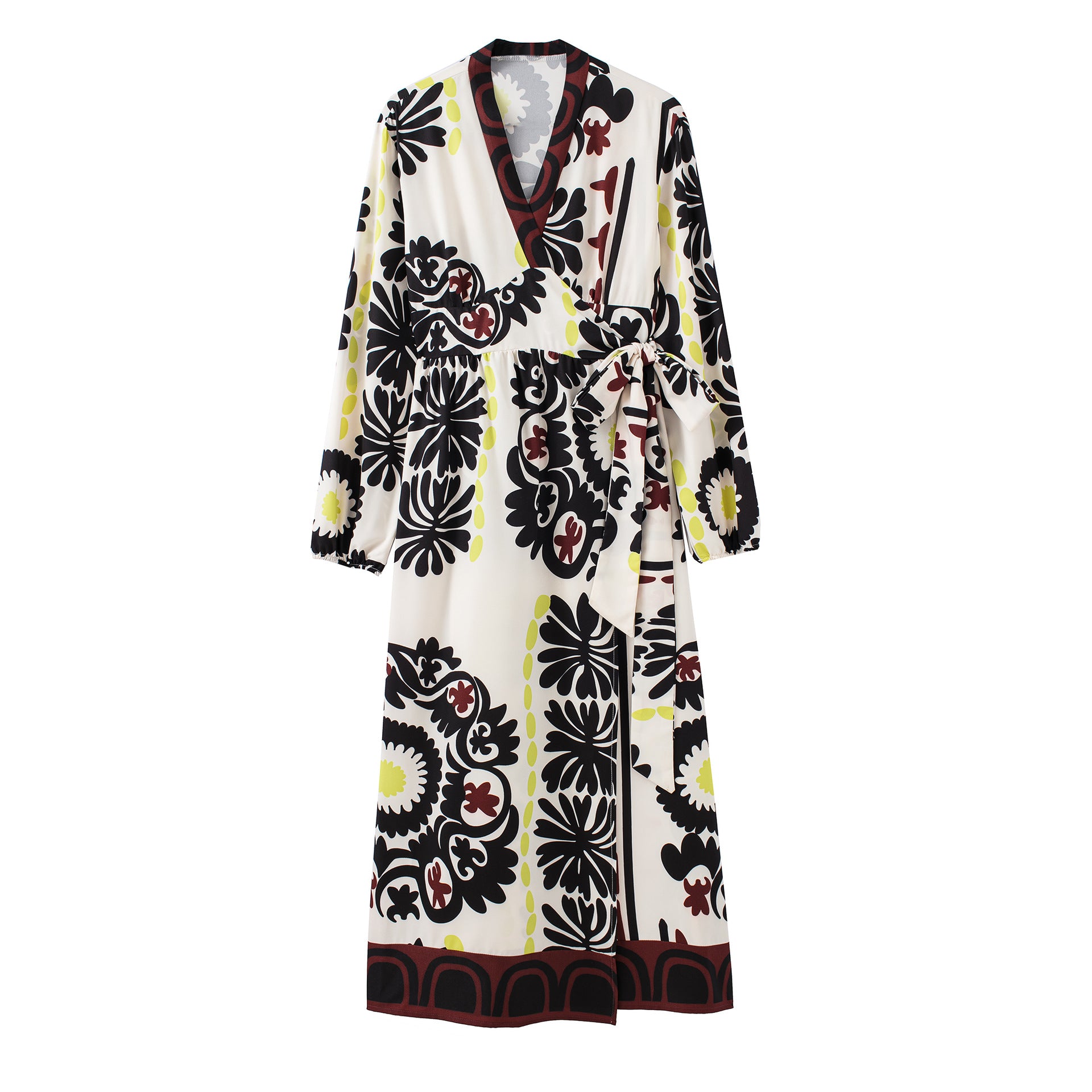 Summer New Style Wrap Print Long Dress Print Wide Leg Pants Suit