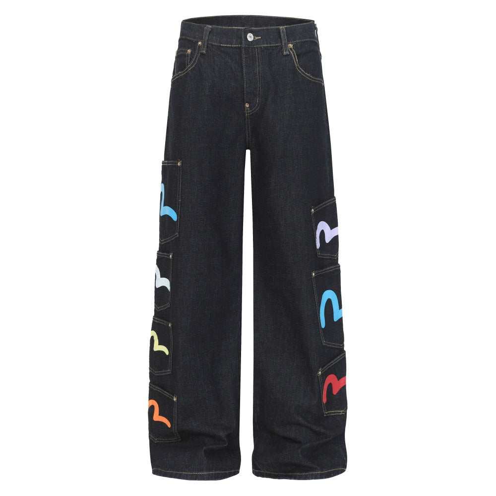 Irregular jeans with multiple pockets