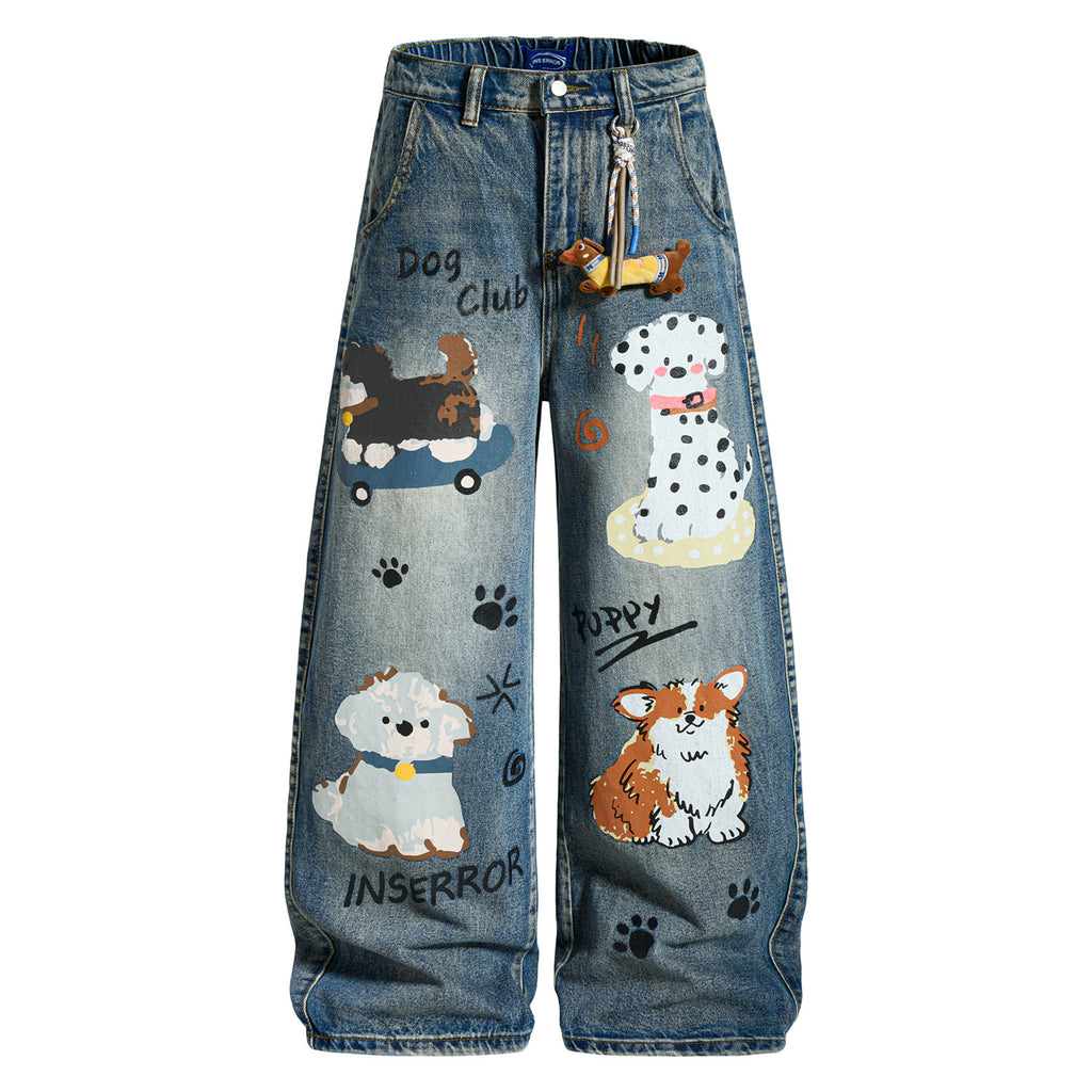 Print Flare Jeans Couple Loose Wide Leg Casual Slimming Pants