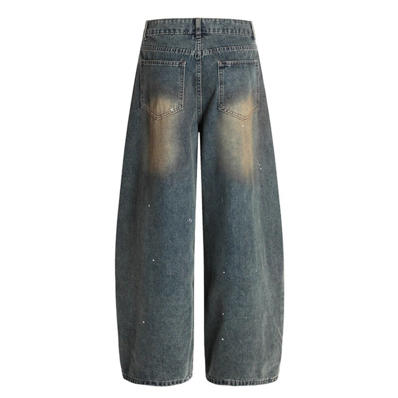 Washed distressed wide leg jeans