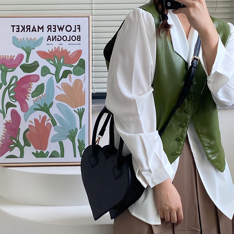 Fashion Design Women's Shoulder Bag Vintage Cool Girls Love Heart Handbags Retro Female Black Small Tote Purse Messenger Bags