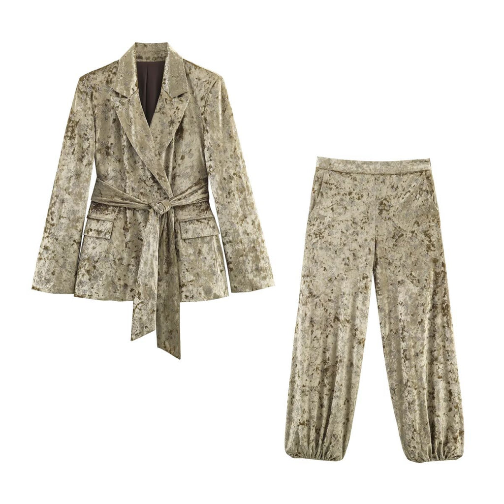 Tencel waist belt suit+lantern pants