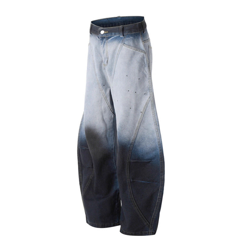 Gradient splashed ink curved knife jeans