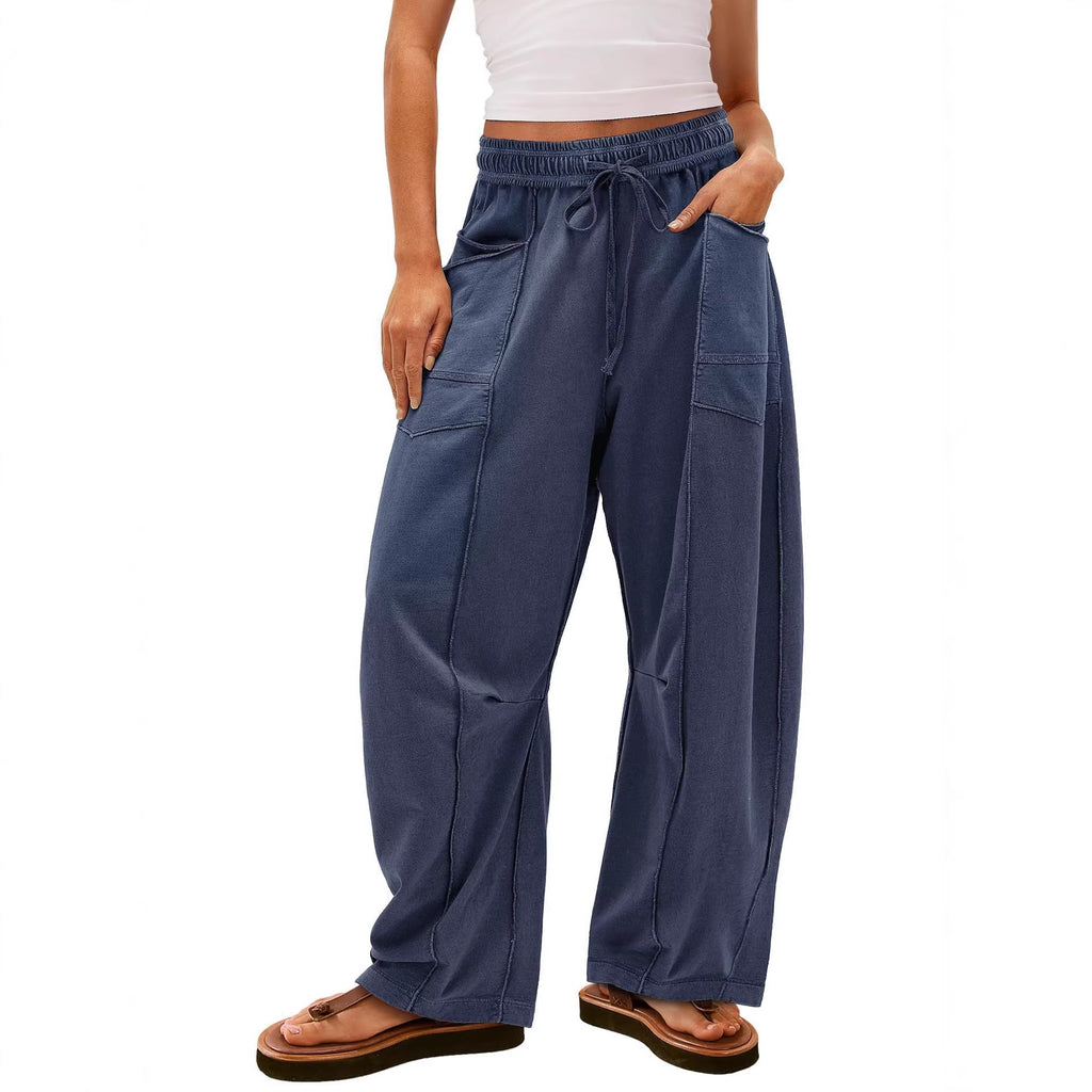 Women's loose wide leg pants casual summer wide leg pants drawstring waist casual pants sanitary pants