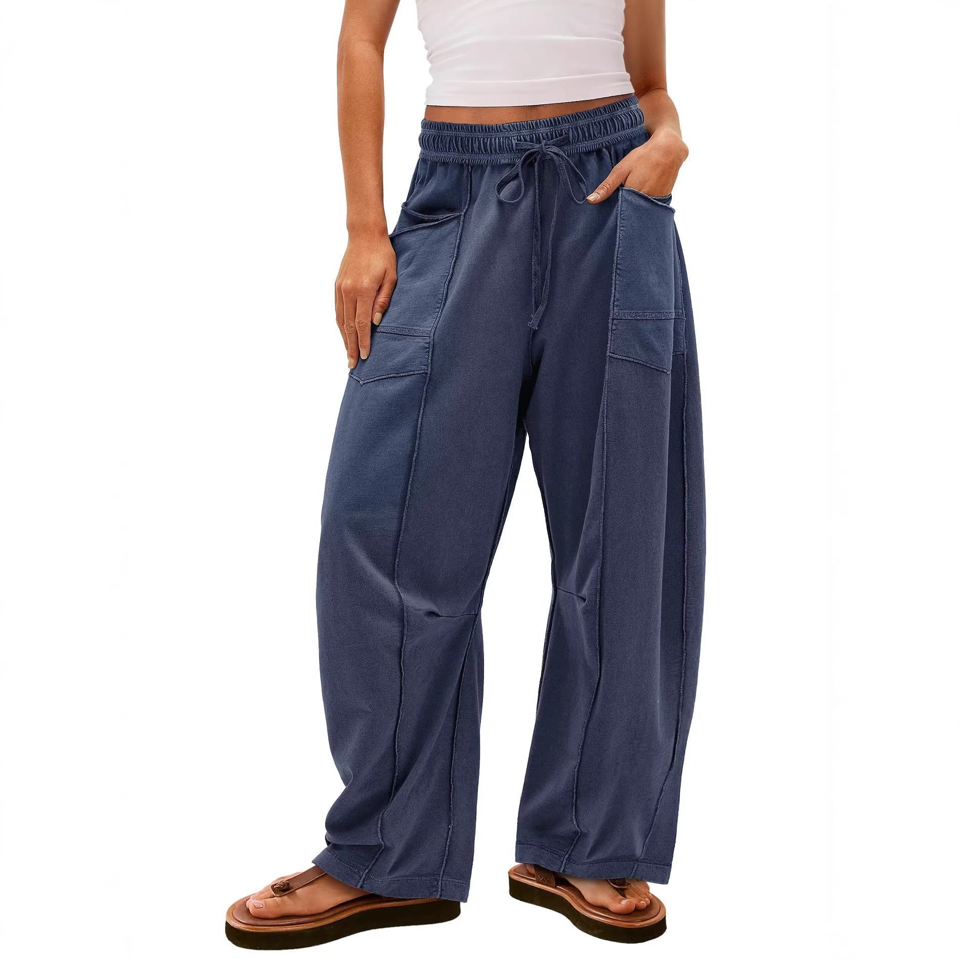 Women's loose wide leg pants casual summer wide leg pants drawstring waist casual pants sanitary pants