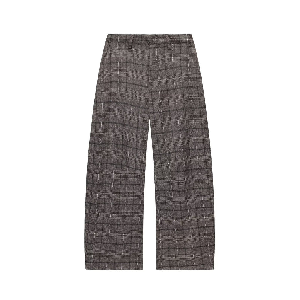Grid patterned lotus leaf hem jacket+balloon version pants