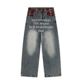 Vintage checkered patchwork letter printed jeans
