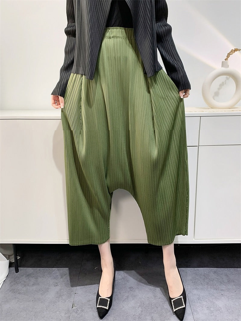 Wrinkled pants for women Haren suspender pants and cropped pants with loose personality