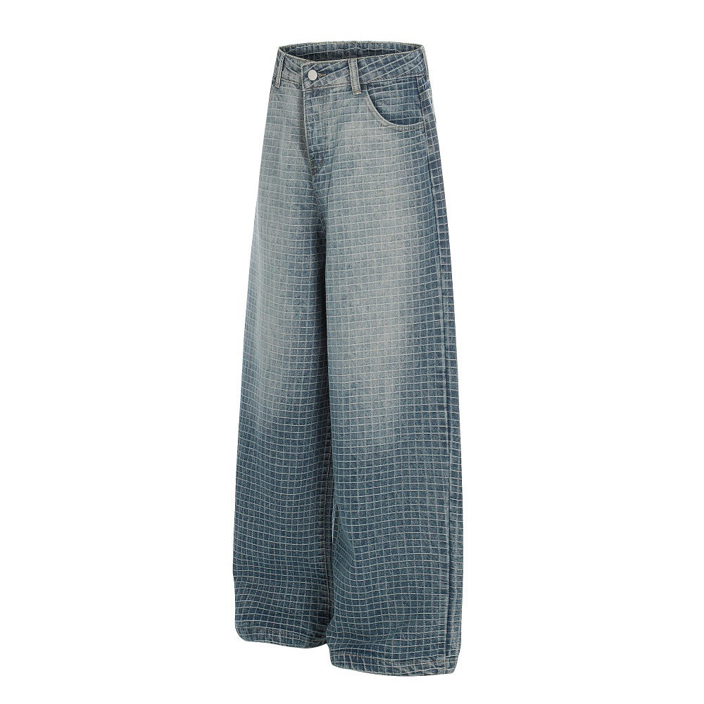 Checkered wide leg jeans