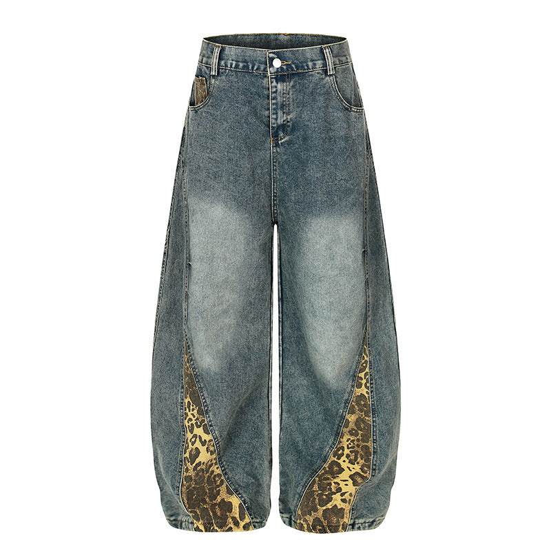 Leopard print wide leg jeans