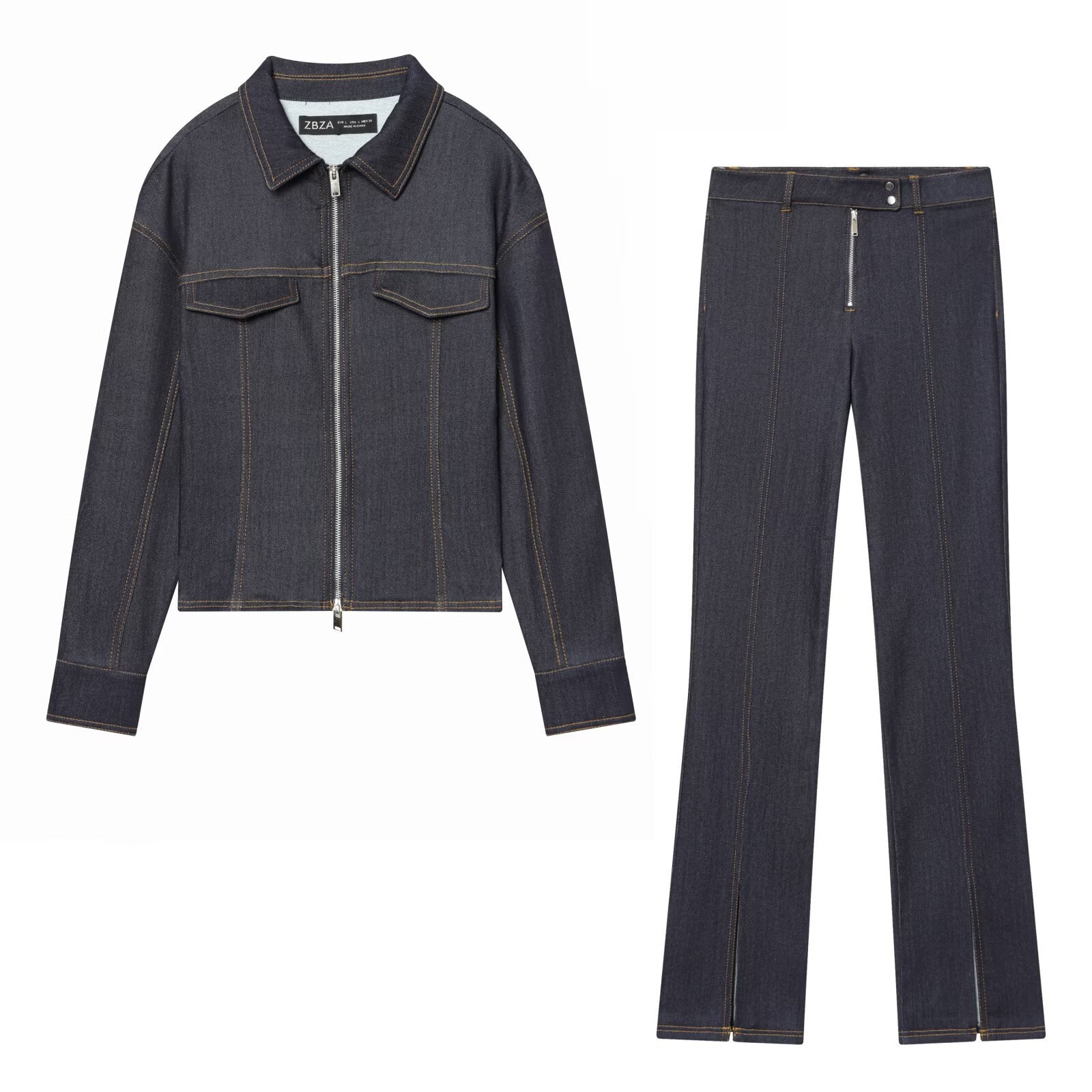 Fitted Denim Jacket with Mid-Waist Fitted Jeans for Women