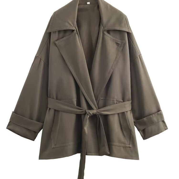 Straight waist belt flowing windbreaker jacket+mid waist pleated pants