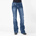 Mid waist flared slim fit elastic jeans for women