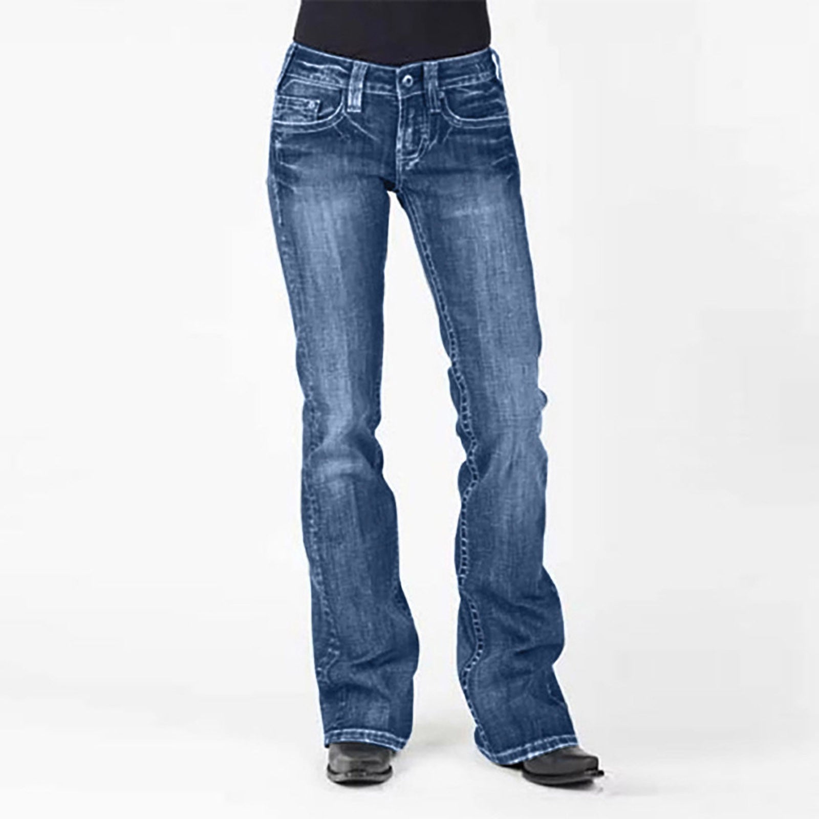 Mid waist flared slim fit elastic jeans for women