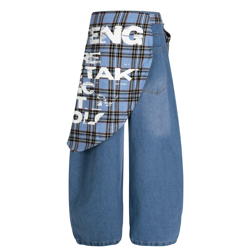 Plaid square towel curved knife jeans