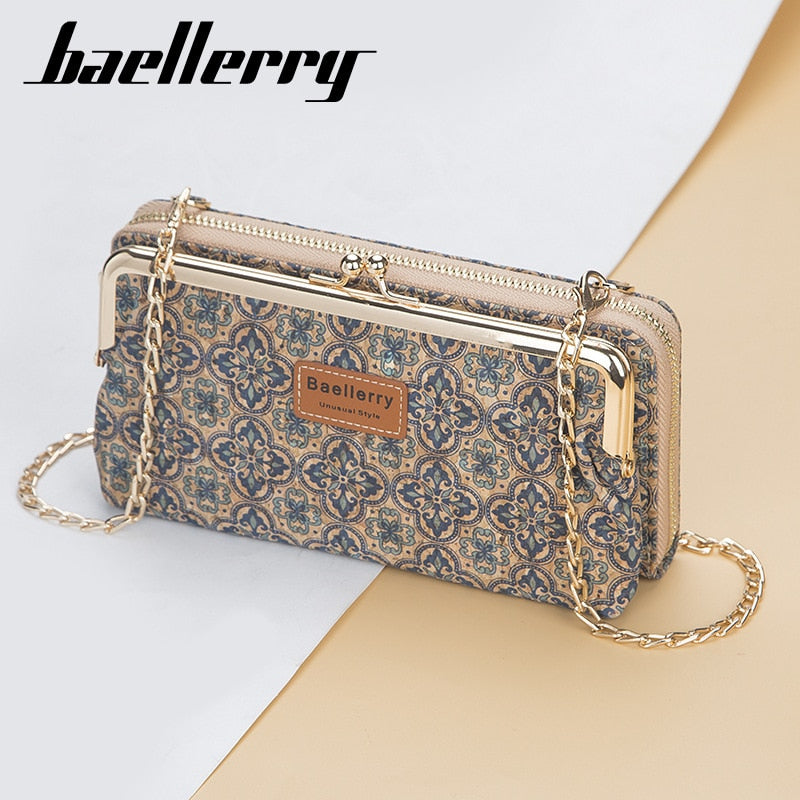 Fashion New Women Wallets Wood Grain Chain Long High Quality Phone Holder Classic Female Purse Zipper Wallet For Women