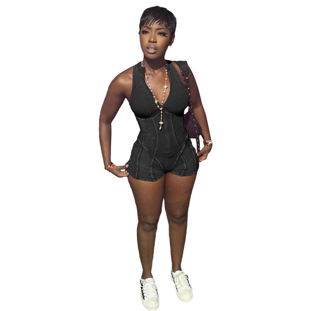 Sexy Fashion Casual Ripped Washed Zipper Jumpsuit for Women