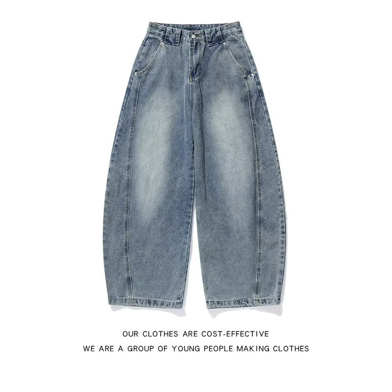 Retro washed bamboo knot deconstructive curved knife jeans
