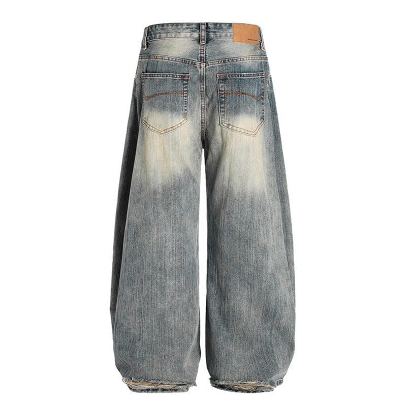 Used washed bamboo striped jeans