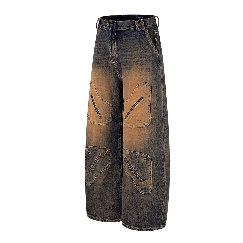 Rust washed denim jeans workwear wide leg pants