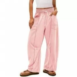 Women's loose wide leg pants casual summer wide leg pants drawstring waist casual pants sanitary pants