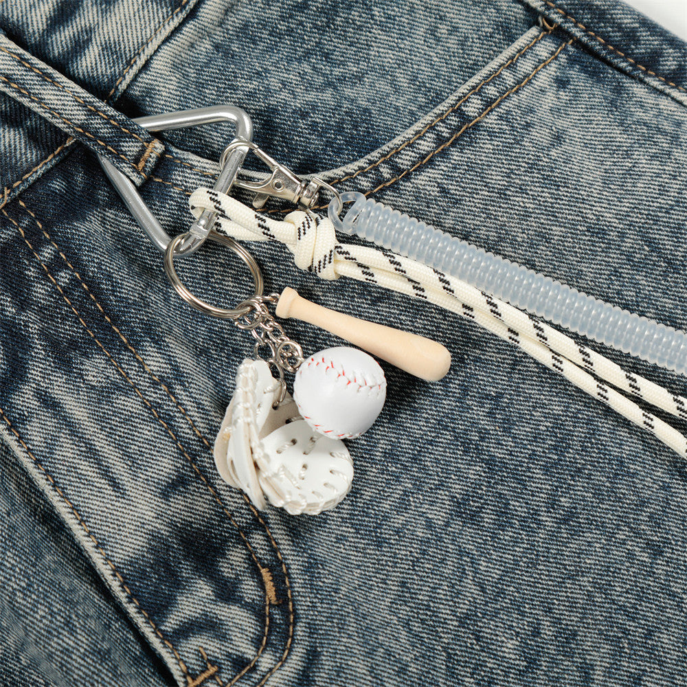 Multi pocket letter curved knife jeans