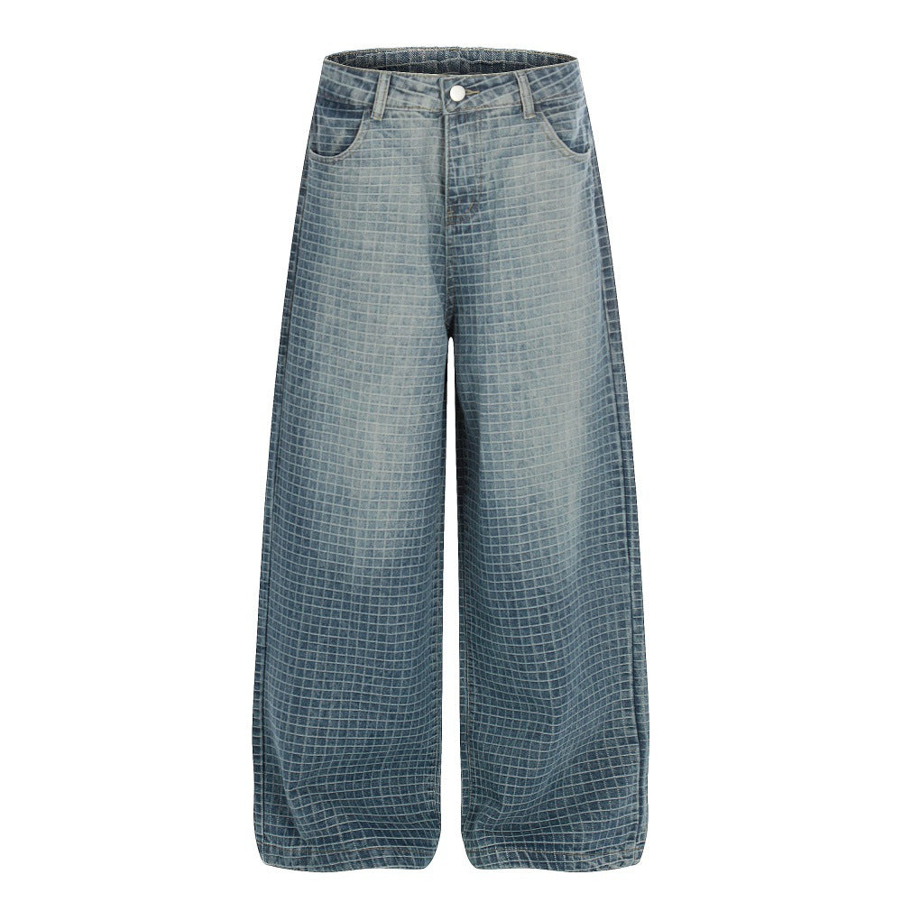 Checkered wide leg jeans