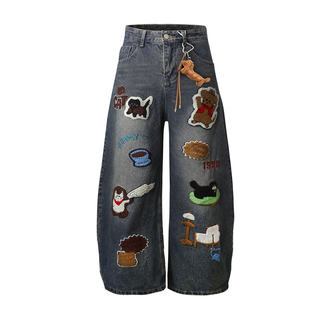 Embroidered jeans with wide legs