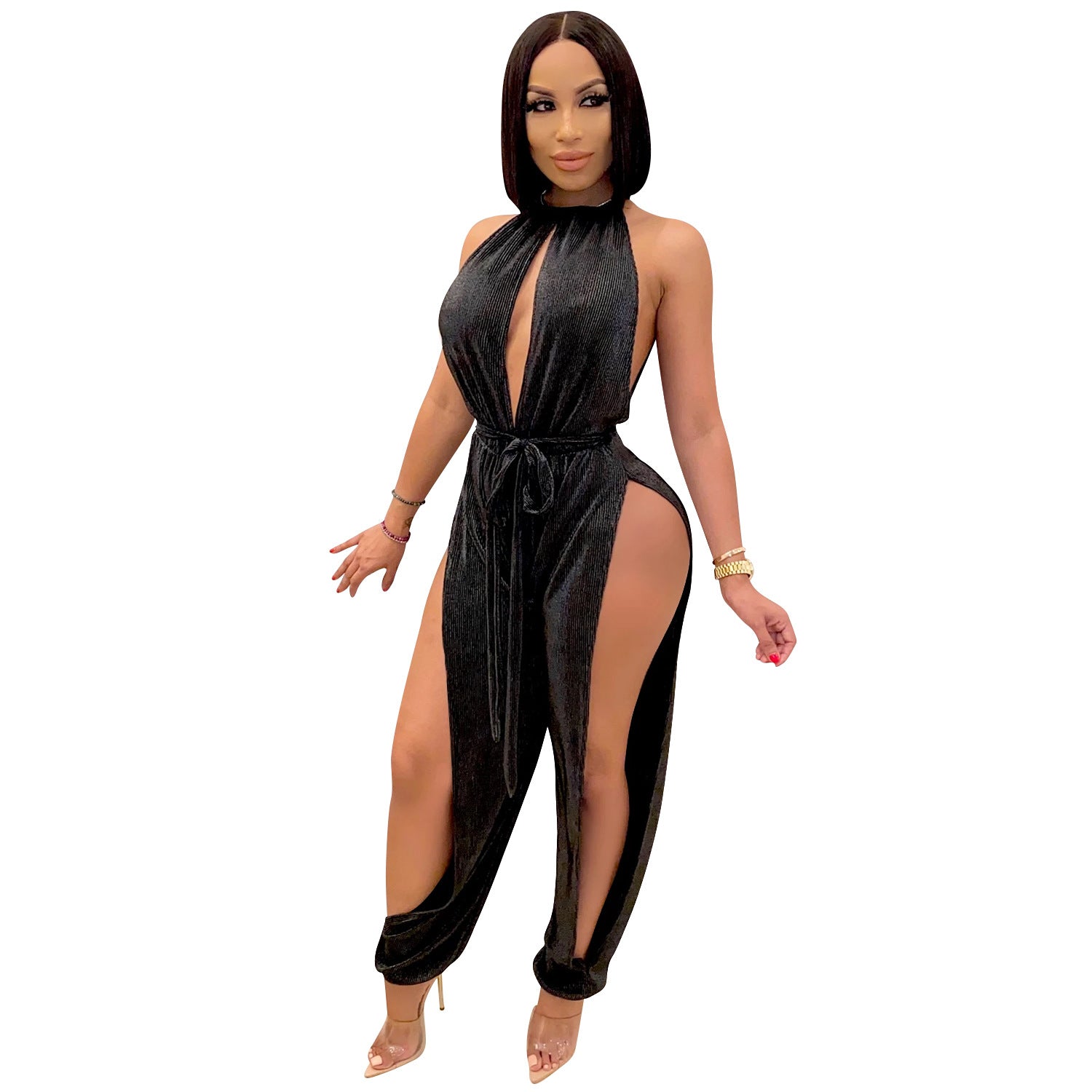 FashionStyle Sexy Strappy Elastic Split Women's Jumpsuit