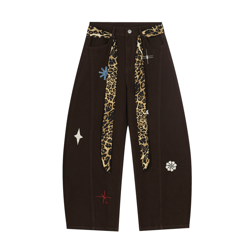 Casual Solid Color Mid-Waist Women's Jeans with Belt Decoration Stree