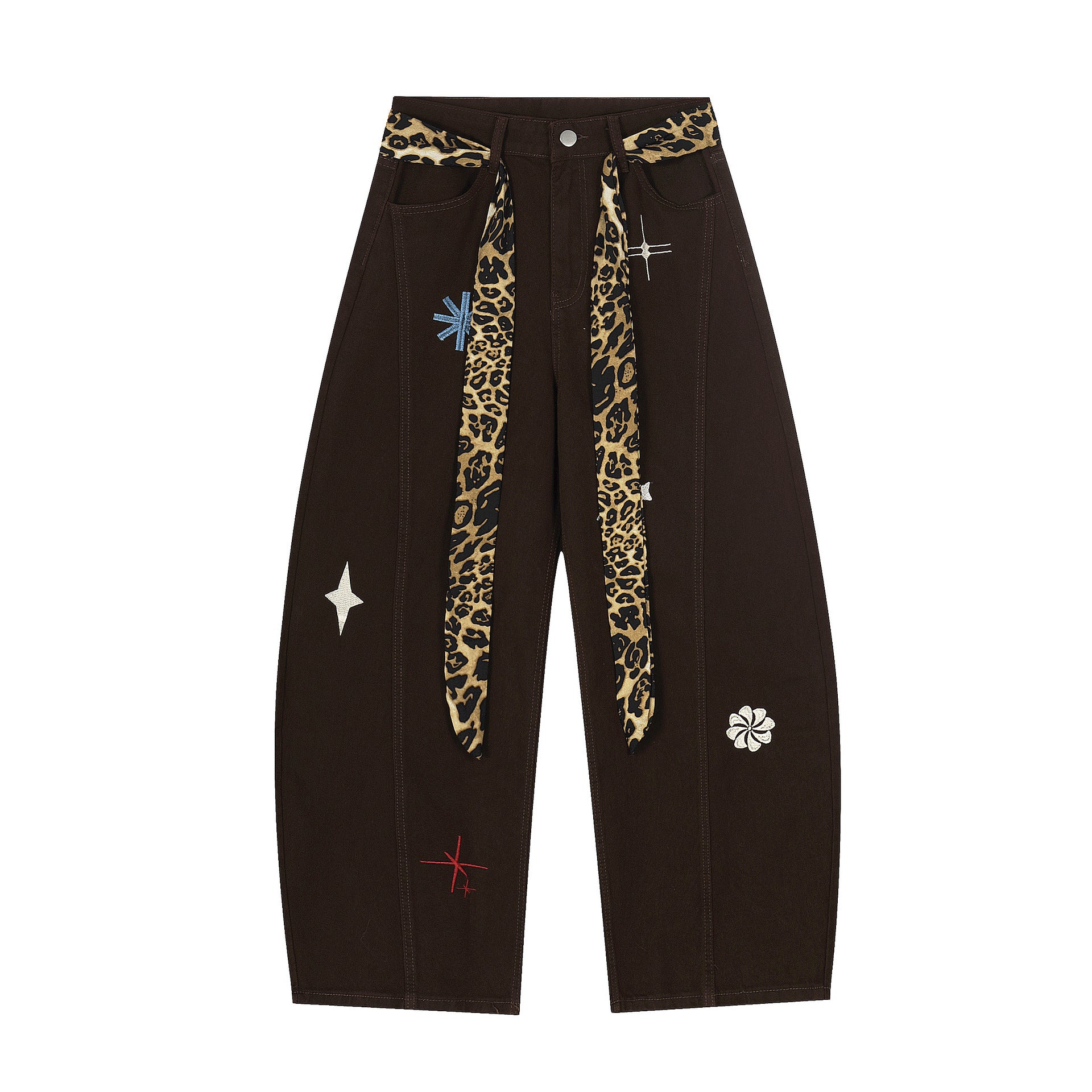 Casual Solid Color Mid-Waist Women's Jeans with Belt Decoration Stree