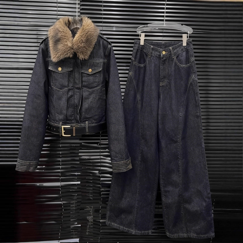Short cotton jacket+jeans two-piece set