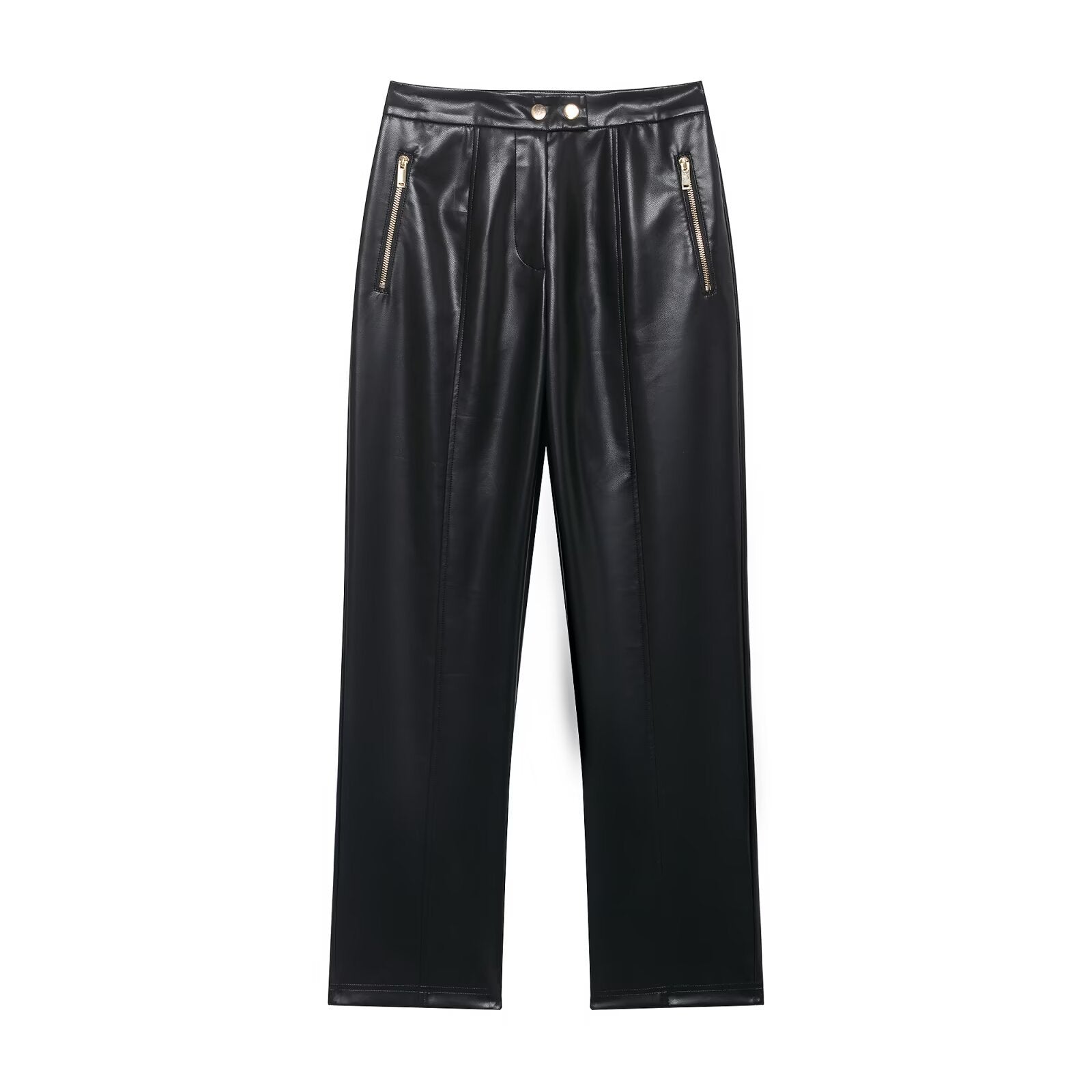 Imitation leather jacket+flared pants women's clothing