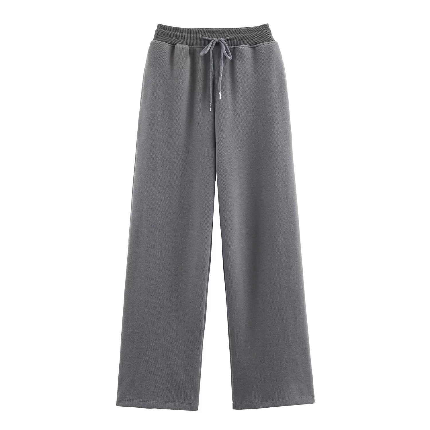 Ribbed hooded sweatshirt+straight leg pants