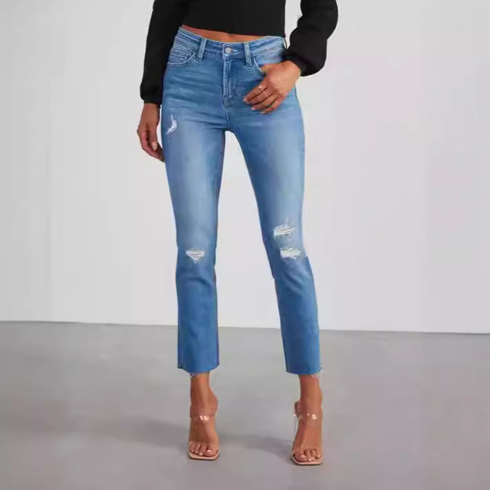 High waisted elastic slim fit jeans for women