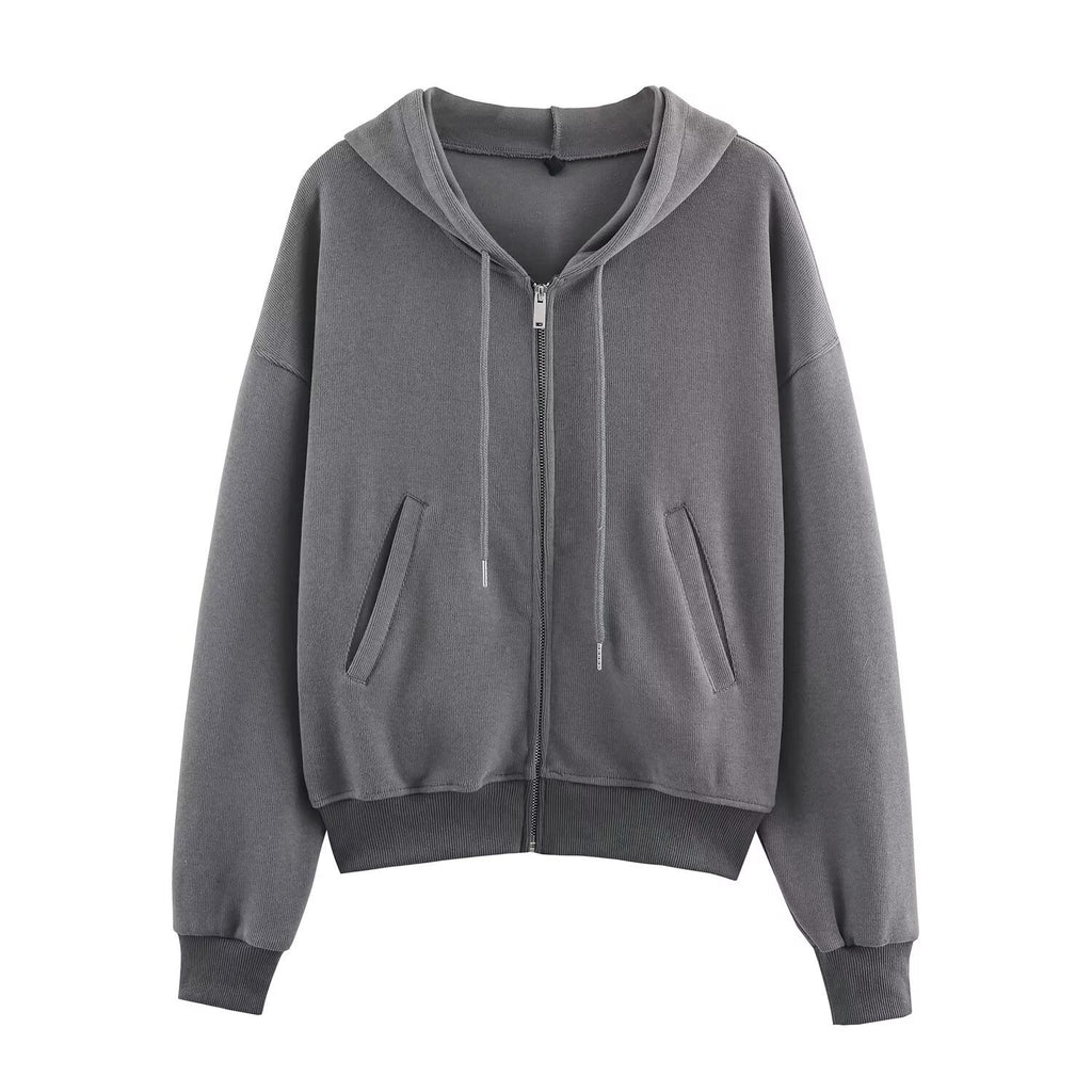 Ribbed hooded sweatshirt+straight leg pants