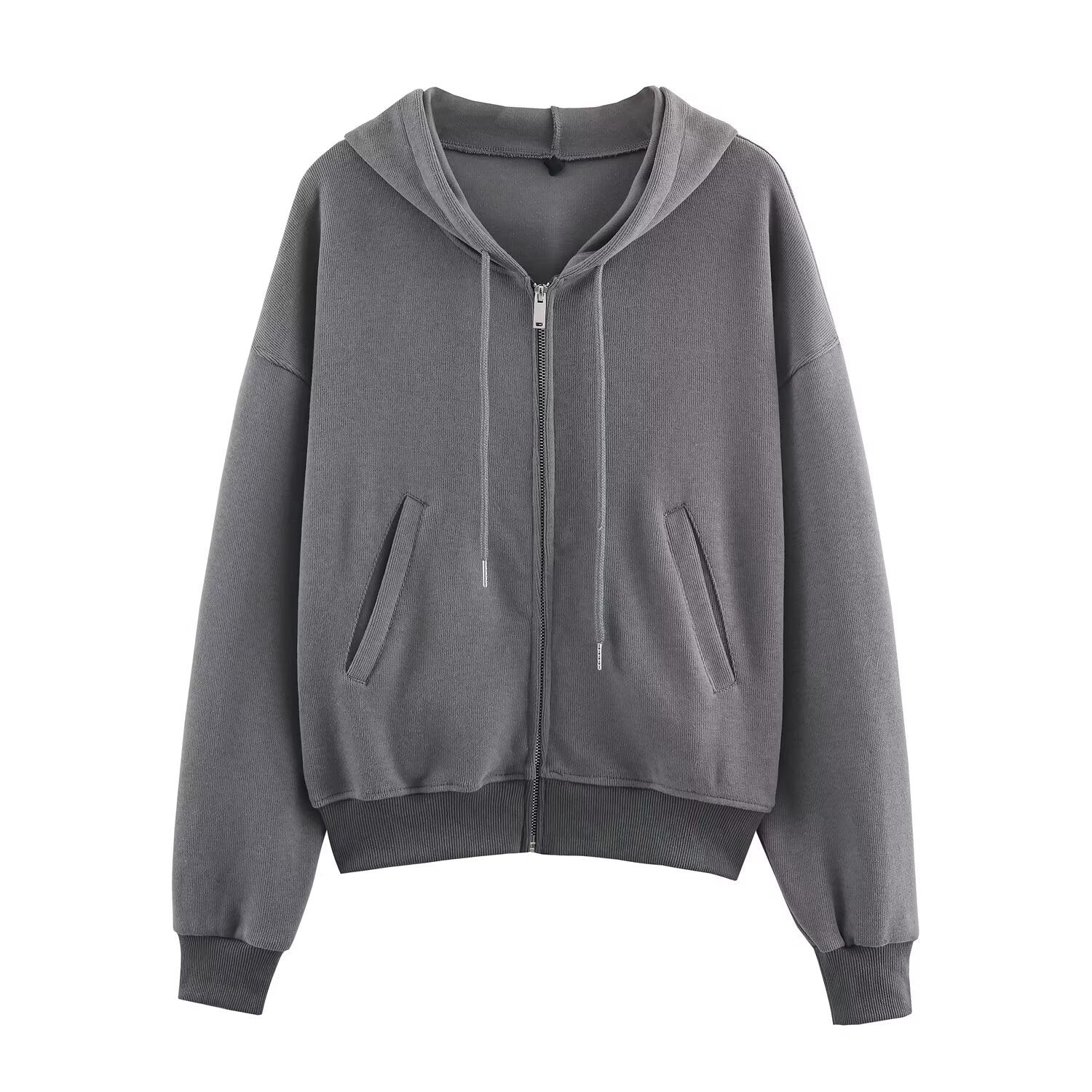 Ribbed hooded sweatshirt+straight leg pants