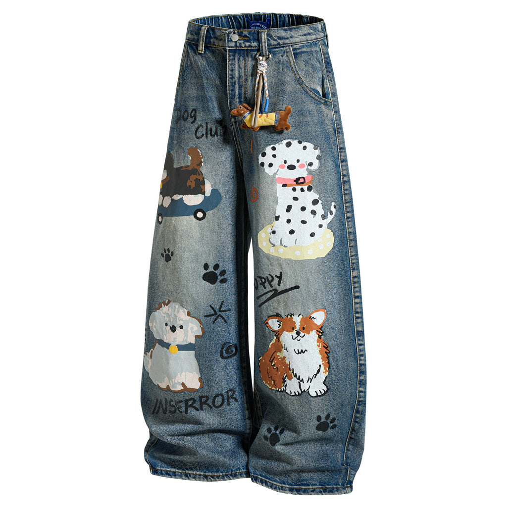 Print Flare Jeans Couple Loose Wide Leg Casual Slimming Pants