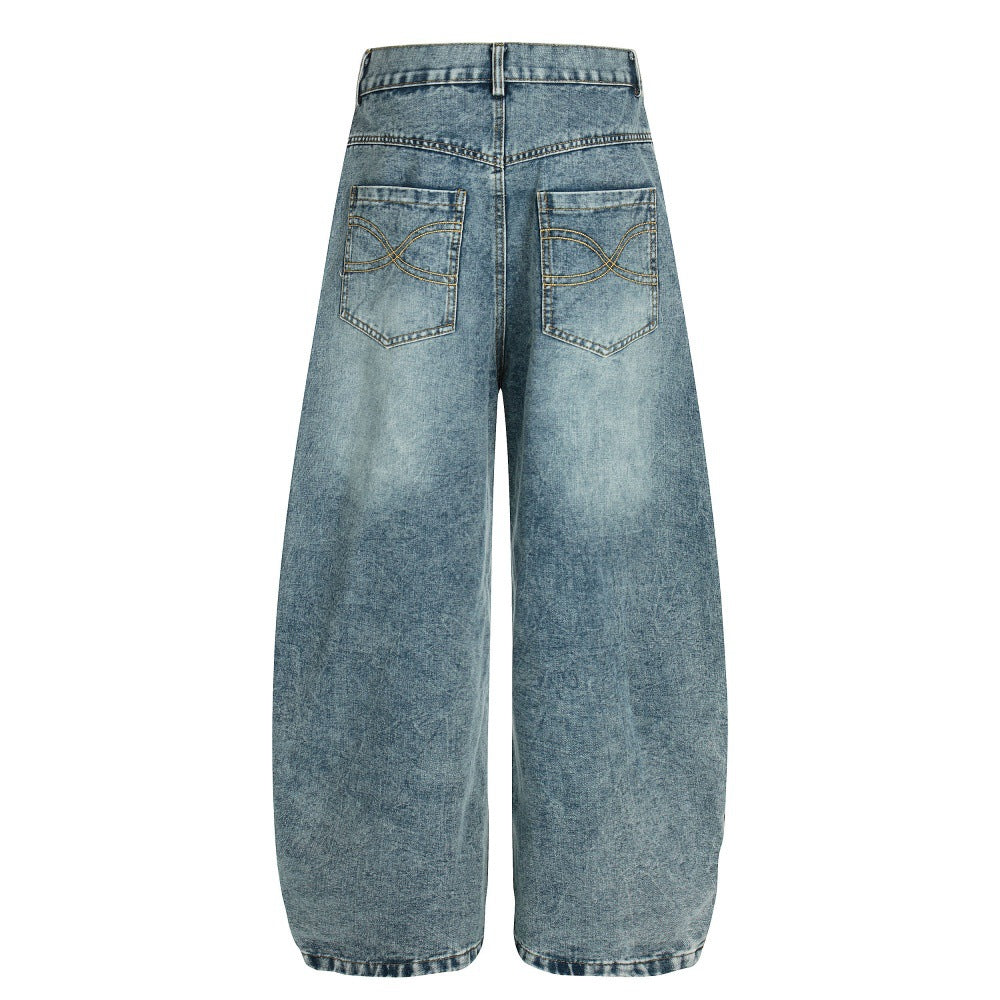 Hot stamping letter embroidery curved knife jeans