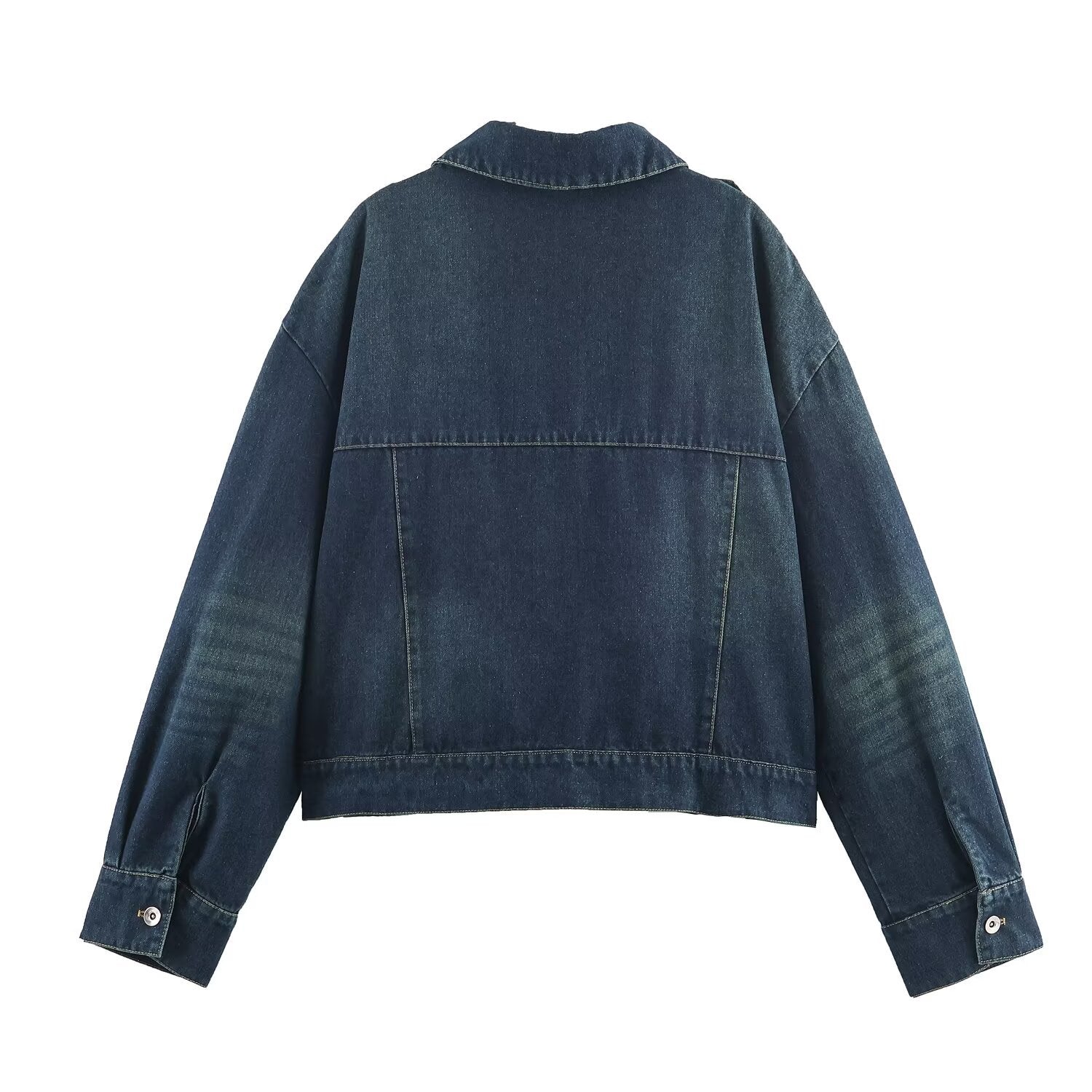 Style Solid Color Long Sleeve Button Lapel Collar Regular Fit Denim Jacket