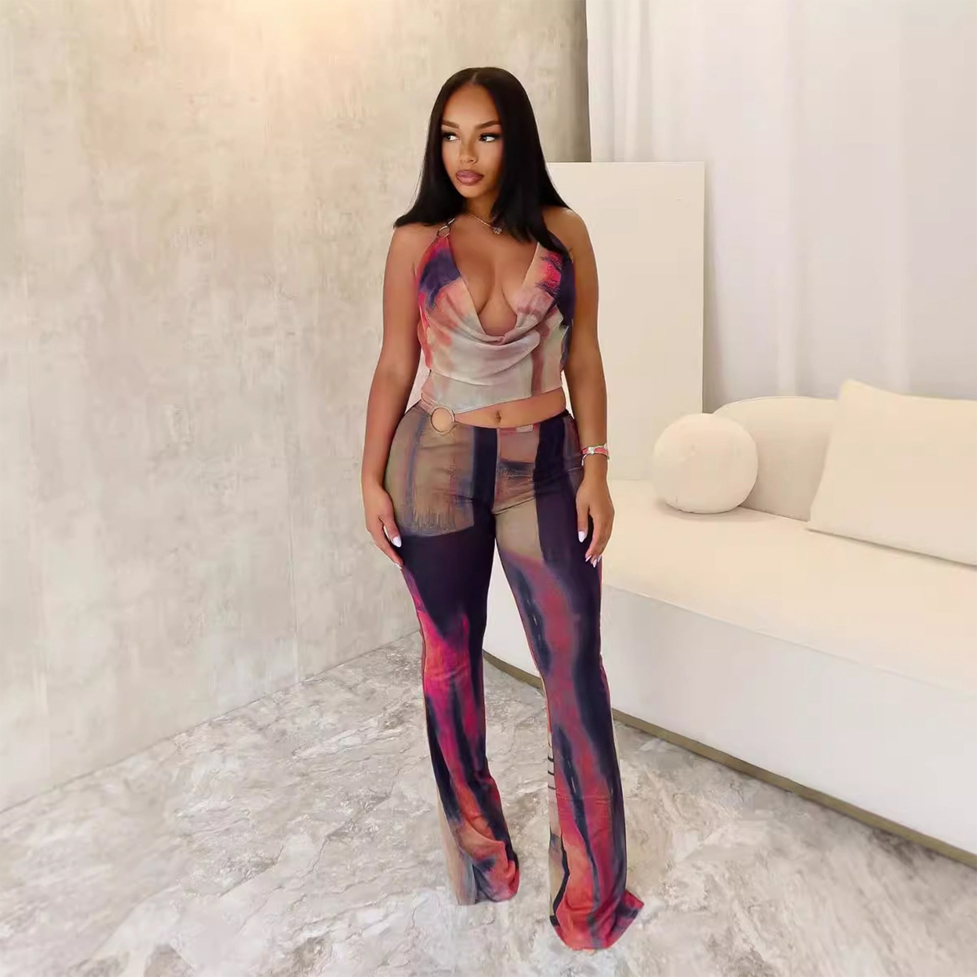 Sexy mesh printed jumpsuit jumpsuit
