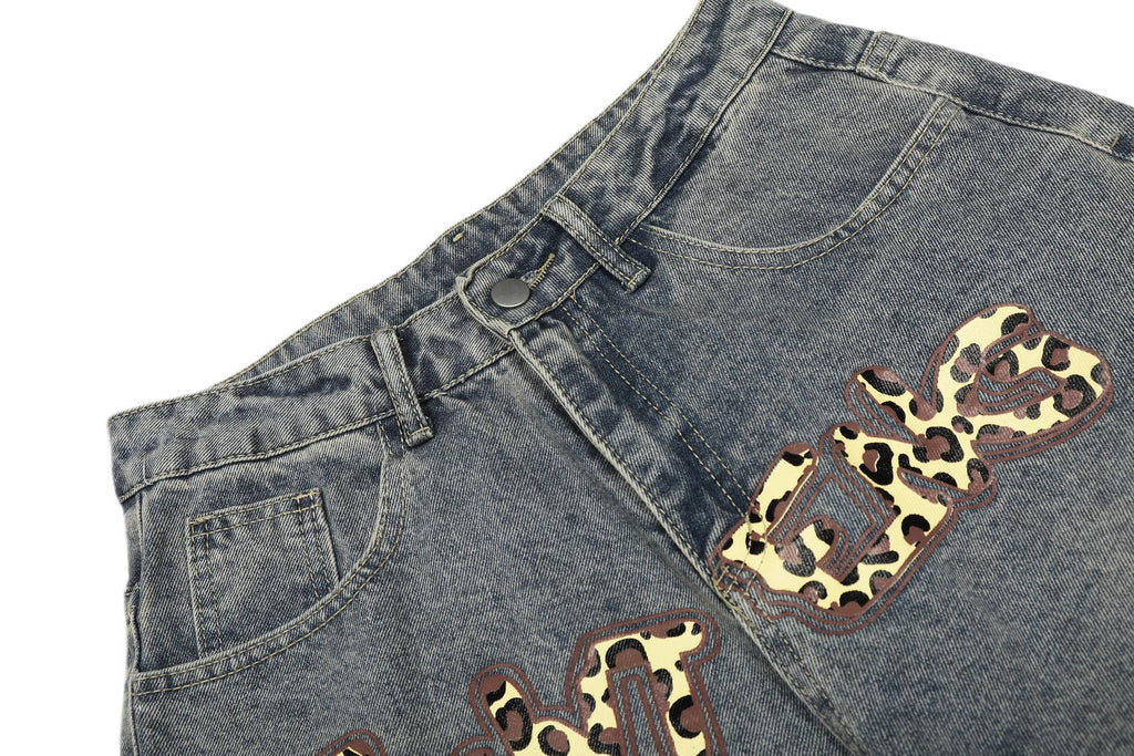 Casual Jeans with Youthful Print Mid-Waist Design